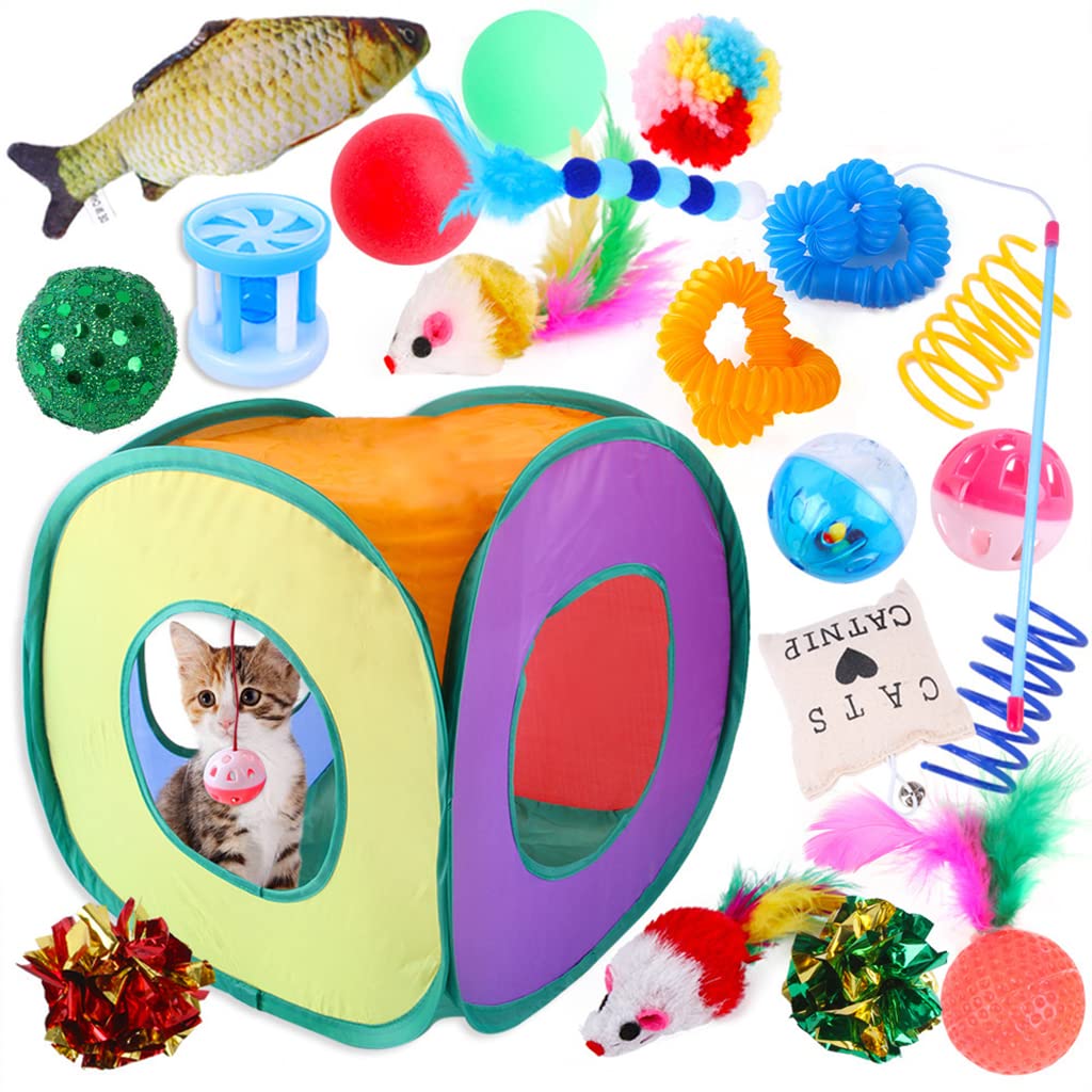 Qpets 20 PCS Toys for Cats Set, Collapsible Cat Tunnels for Indoor Cats, Family Set Cat Teaser Toy Cat Feather Toy Fluffy Mouse Crinkle Balls Cat Toys for Cat Puppy Kitty Rabbit Qpets 20 PCS Toys for Cats Set, Collapsible Cat Tunnels for Indoor Cats, Family Set Cat Teaser Toy Cat Feather Toy Fluffy Mouse Crinkle Balls Cat Toys for Cat Puppy Kitty Rabbit